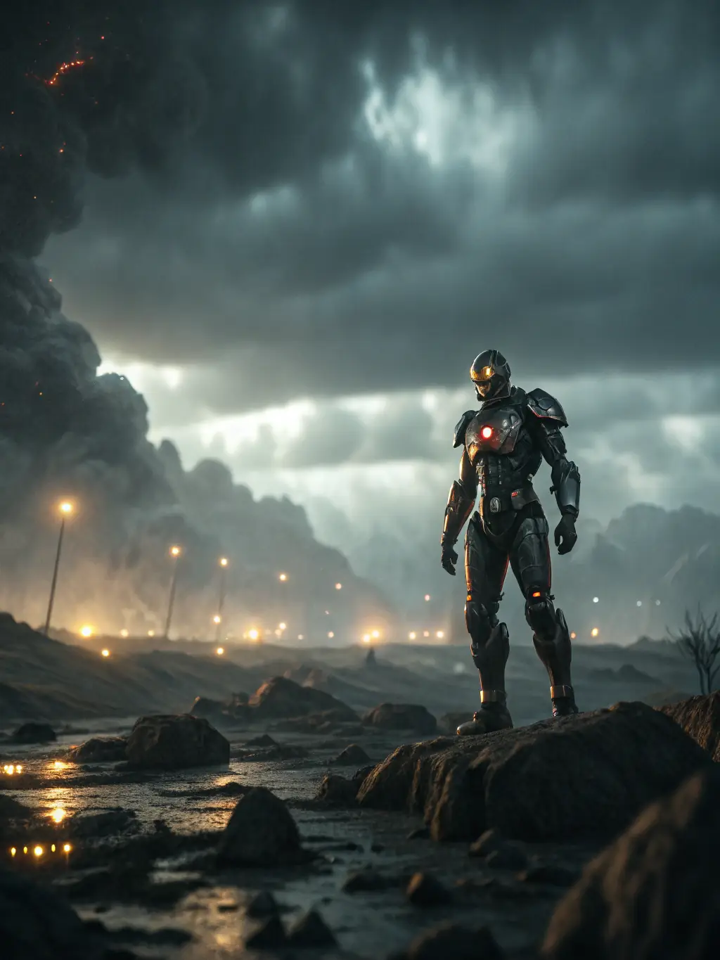 A dynamic frame from 'Robot Revolution', featuring a sleek, futuristic robot leading an uprising, depicted in high-quality 3D animation.